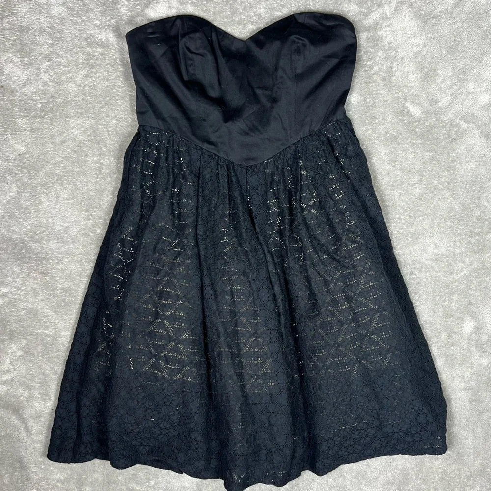 Anthropologie Dress Womens 2 Moulinette Soeurs Black Strapless Chic Lace Event - Picture 2 of 8